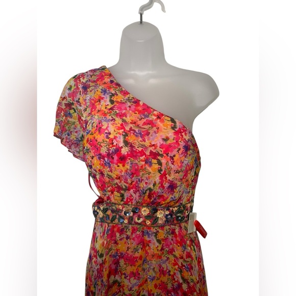 Mac Duggal 9157 Floral Embellished One Shoulder Gown Pink Multicolor Size 2 NWT - Picture 4 of 6